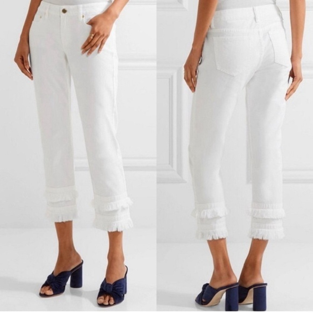 Michael Kors NWT White Frayed Hem Cropped Jeans Size 8 Fringe Detail